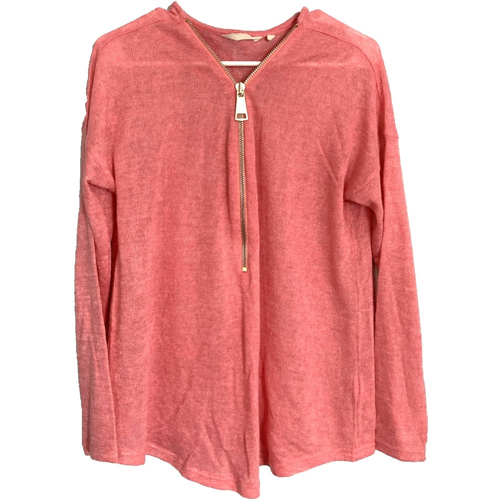 Soft Surroundings Sweater Womens L Pink 1/2 Zip V Neck Lightweight Knit Pullover